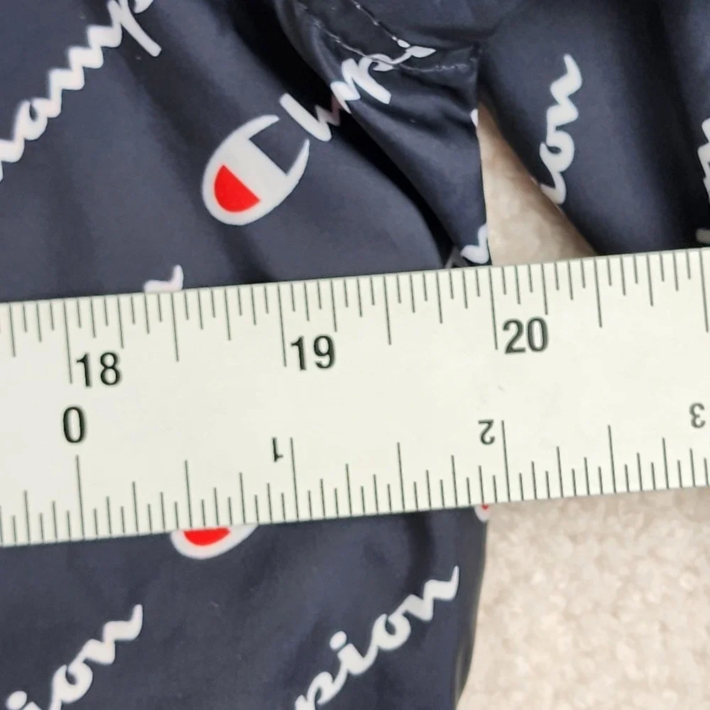 VTG Champion Script Logo Windbreaker Jacket Mens S Navy Blue‎ Varsity Streetwear